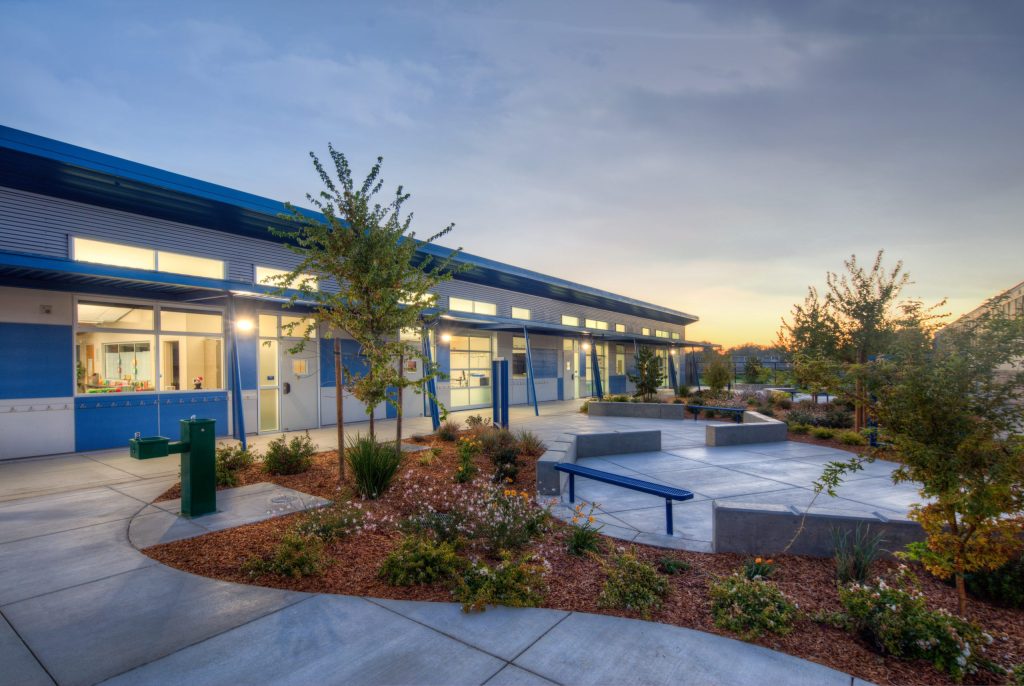 a building with a pool