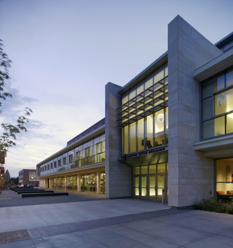 a building with a walkway