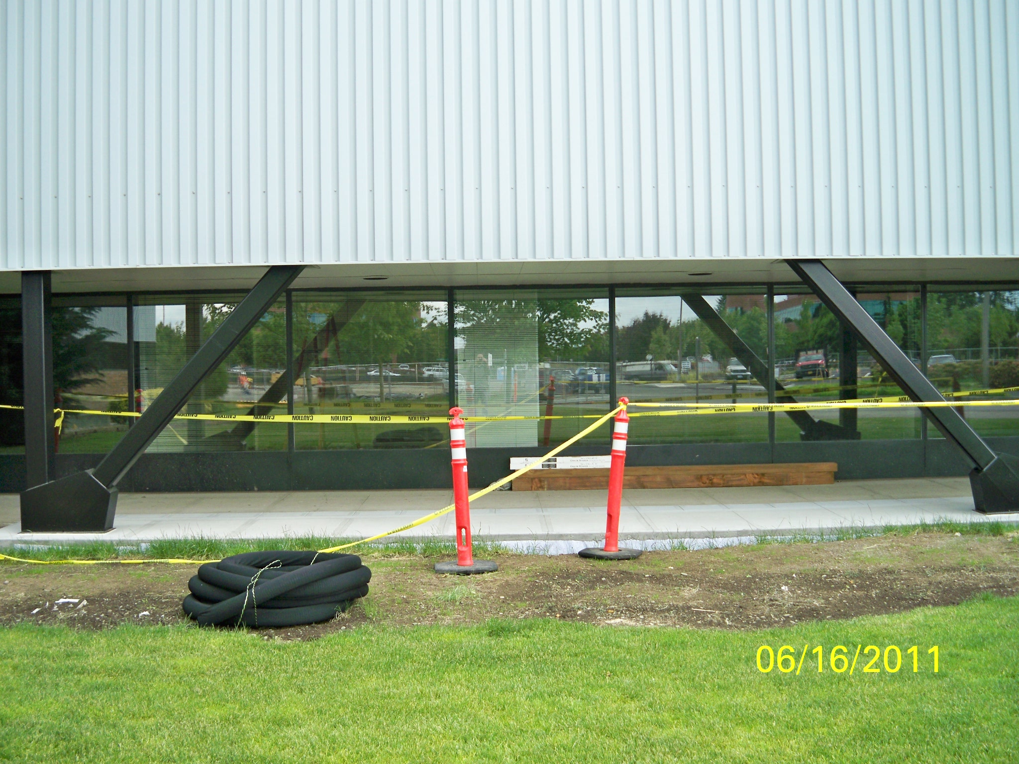 a building with construction barricades