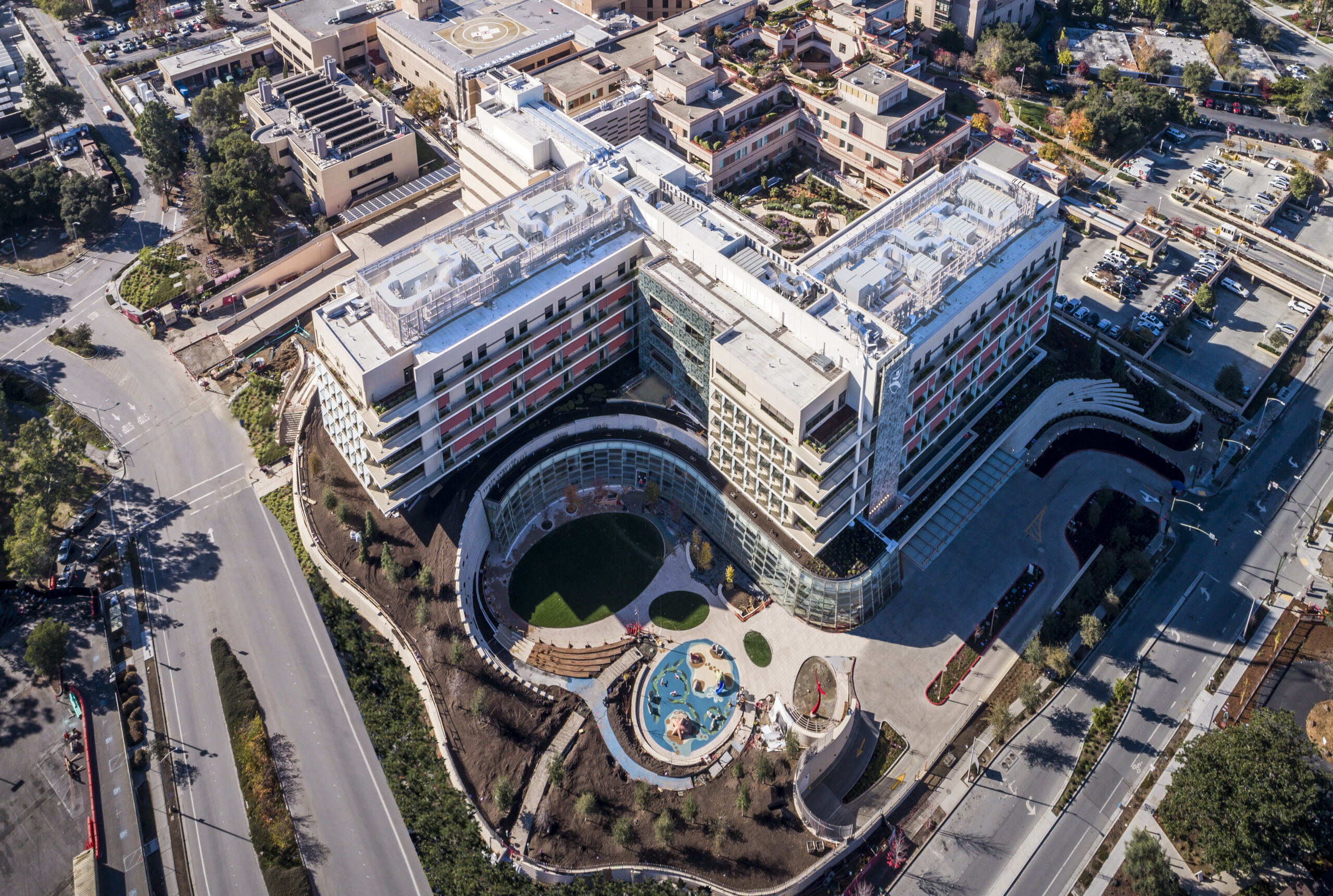 a large building with a circular courtyard