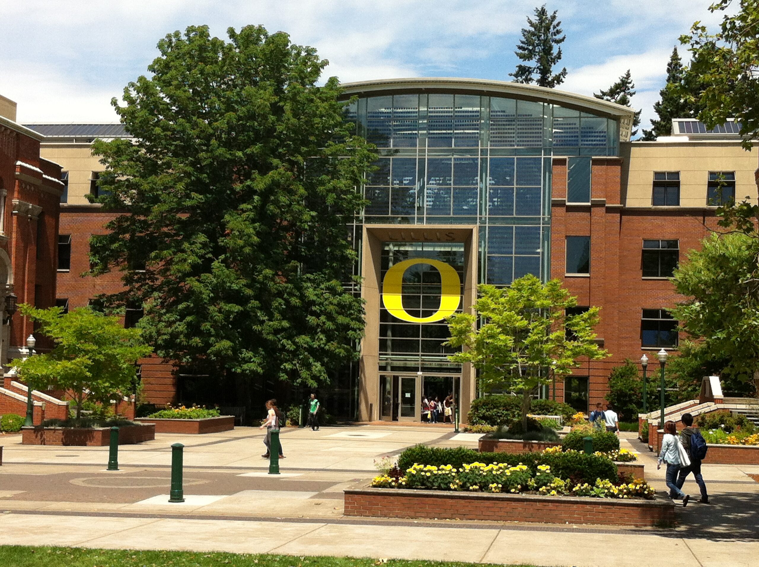 a building with a yellow sign