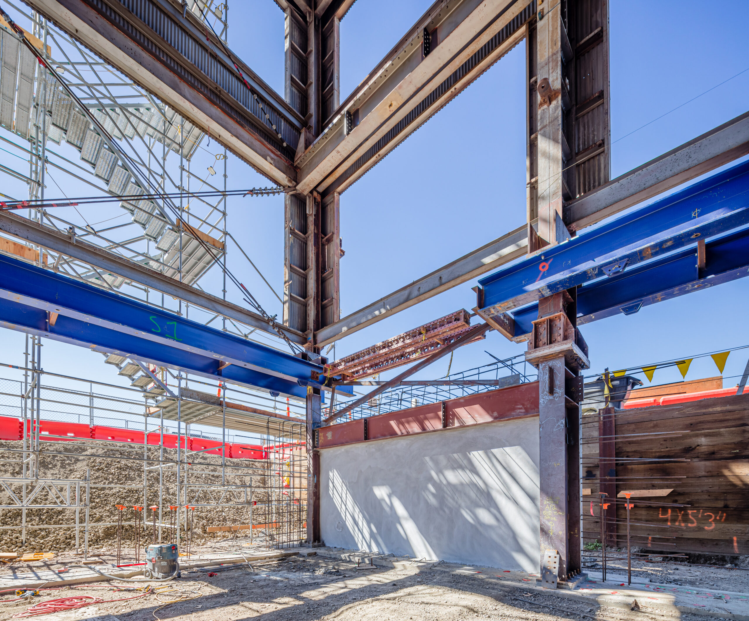 part of a wall of a building being constructed