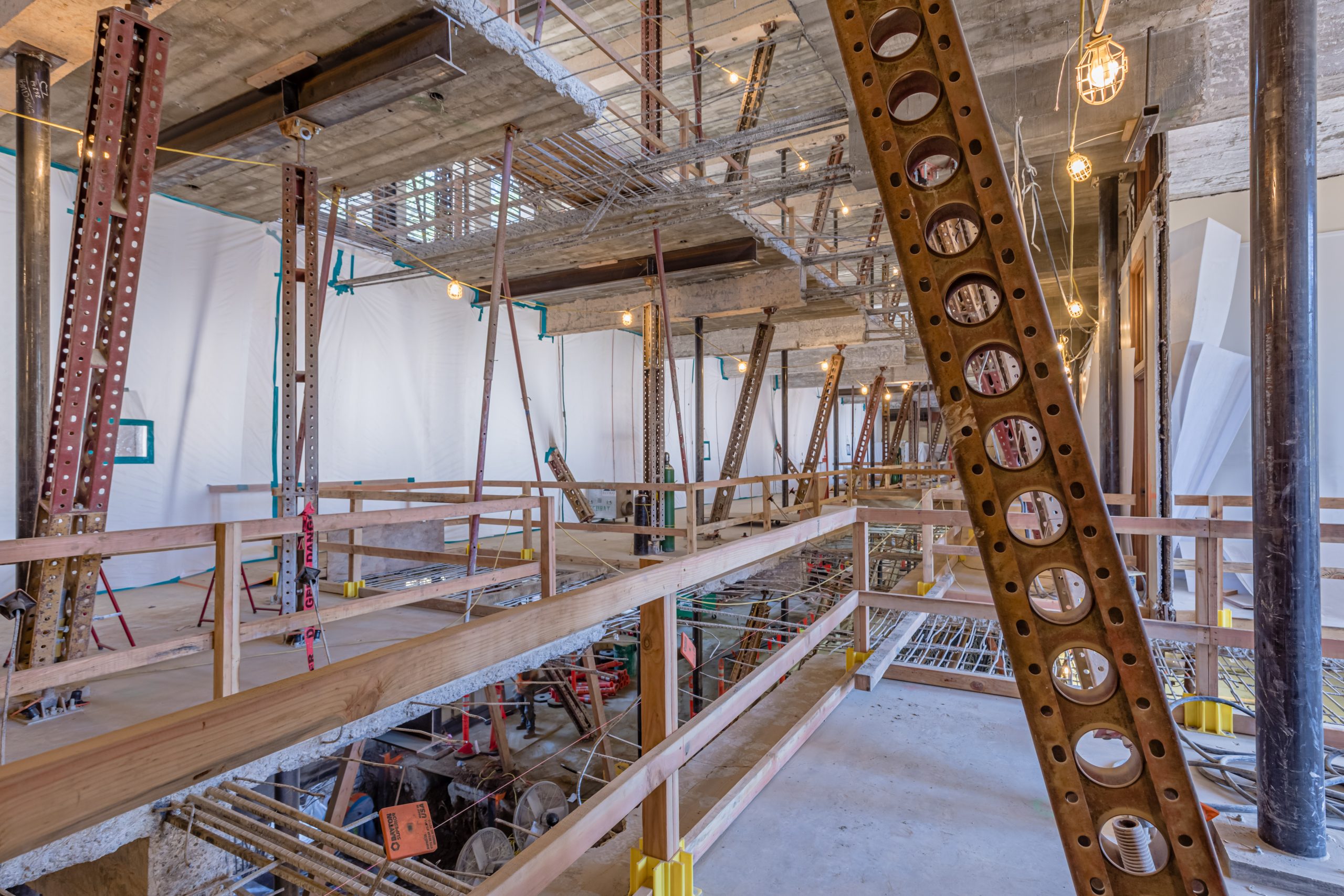 a large room with pipes