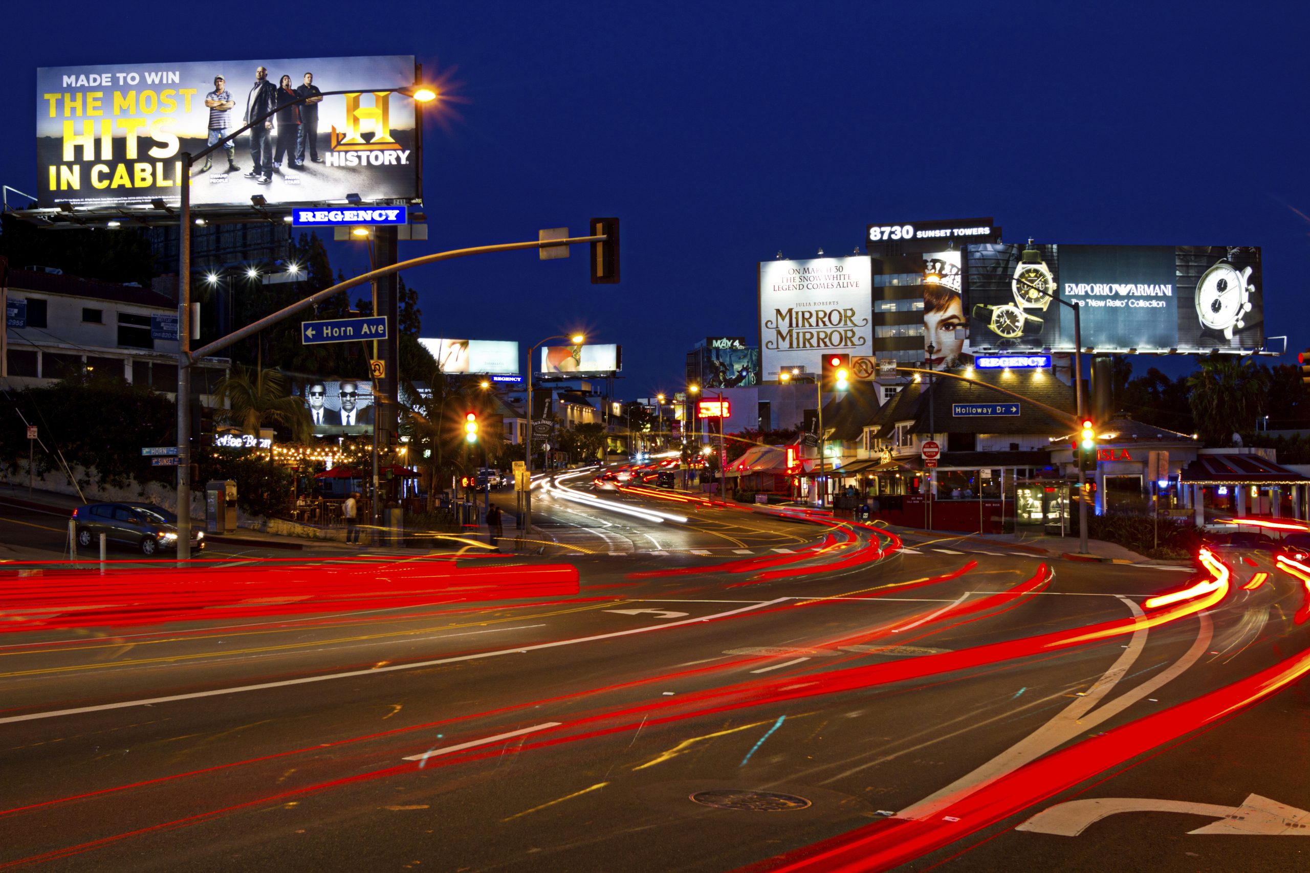 a city street at night