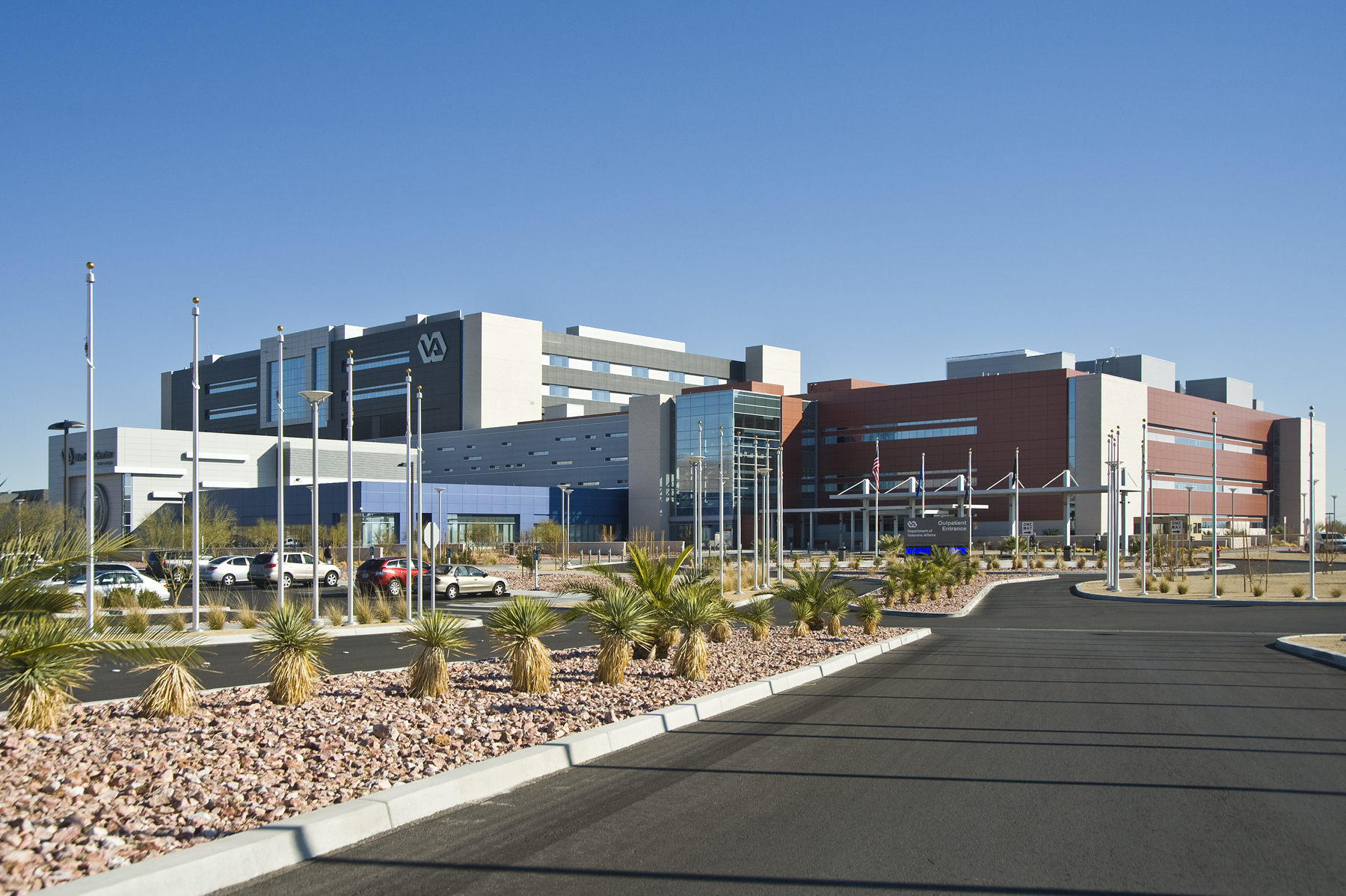 a building with a parking lot