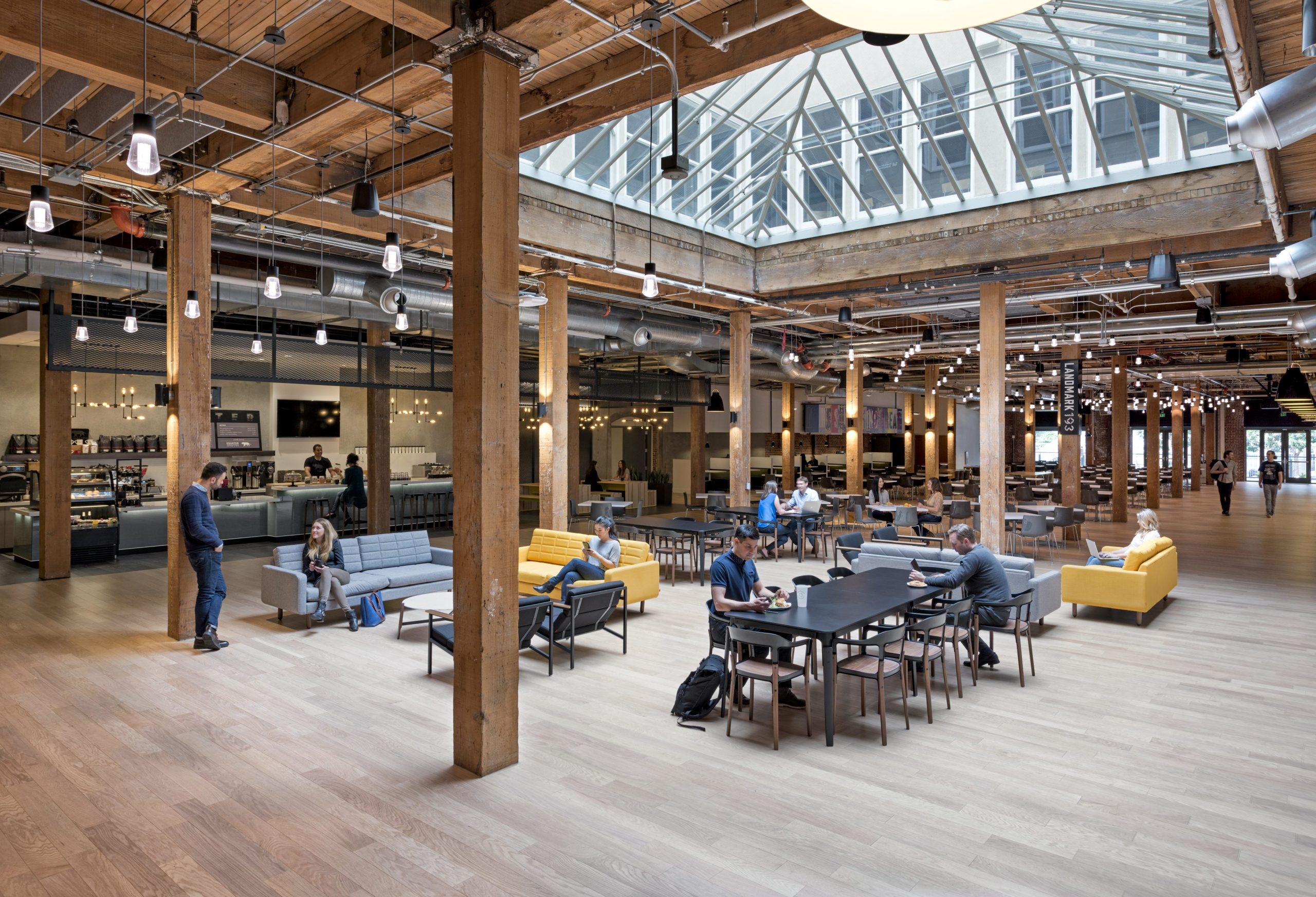 a large room with tables and chairs